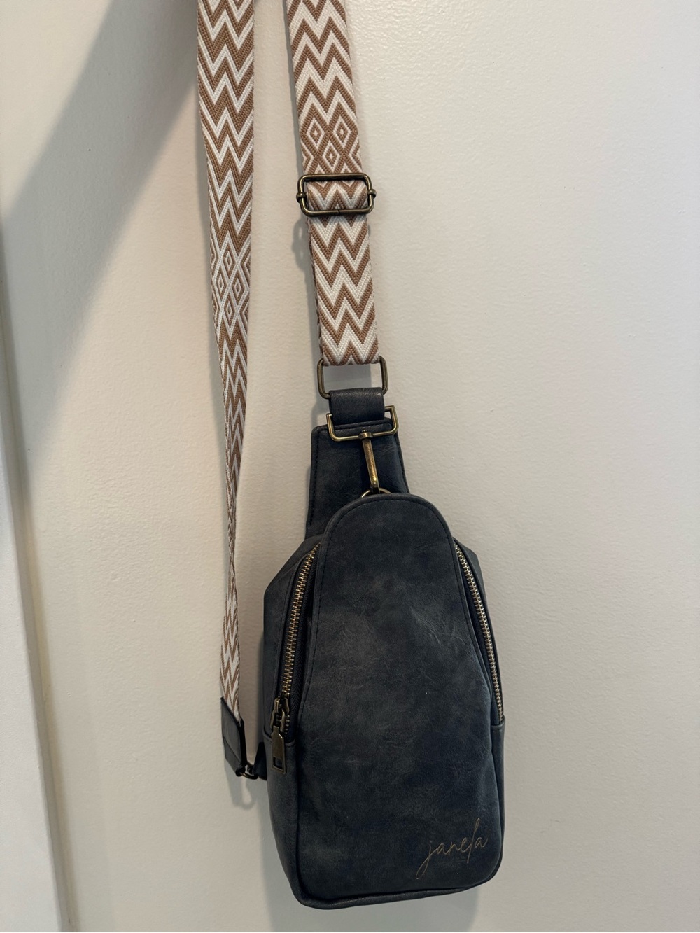 Janela Bay Antique Bronze Green Faux Leather Travel Sling Bag Crossbody